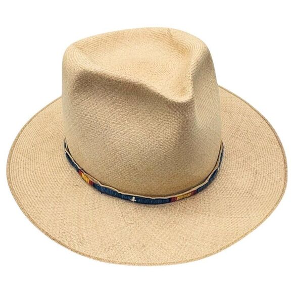 MONTECRISTI Hat Works Hand Made Panama Hat 6 7/8 Porcupine Quill Band Cowboy 55 - Picture 2 of 12